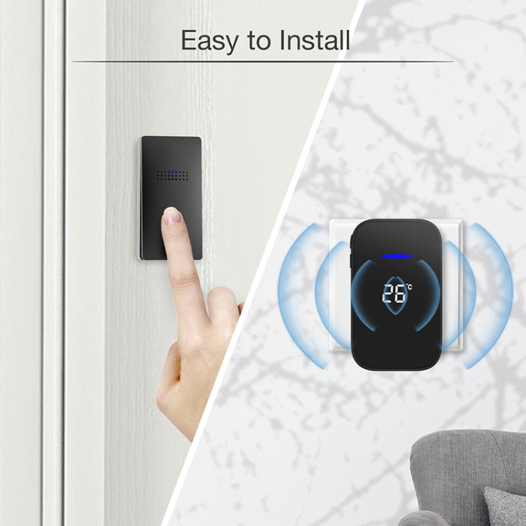 C302B One to One Home Wireless Doorbell Temperature Digital Display Remote Control Elderly Pager, US Plug(Black)