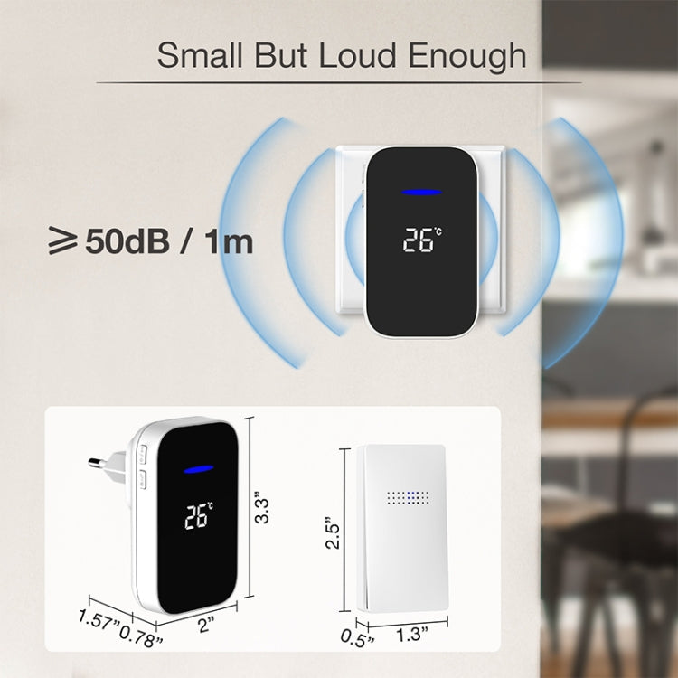 C302B One to Two Home Wireless Doorbell Temperature Digital Display Remote Control Elderly Pager, EU Plug(White)