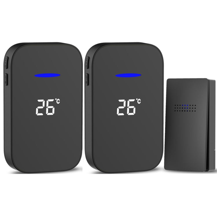 C302B One to Two Home Wireless Doorbell Temperature Digital Display Remote Control Elderly Pager, UK Plug(Black)