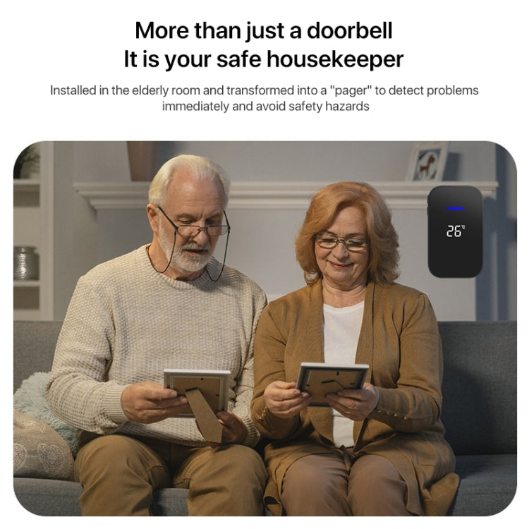 C302B One to Two Home Wireless Doorbell Temperature Digital Display Remote Control Elderly Pager, UK Plug(Black)