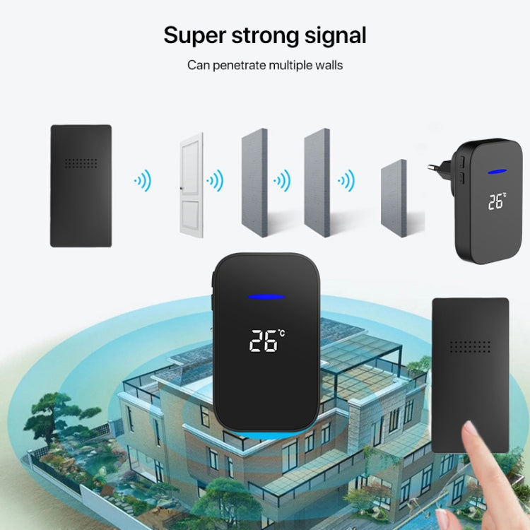 C302B One to Two Home Wireless Doorbell Temperature Digital Display Remote Control Elderly Pager, UK Plug(Black)