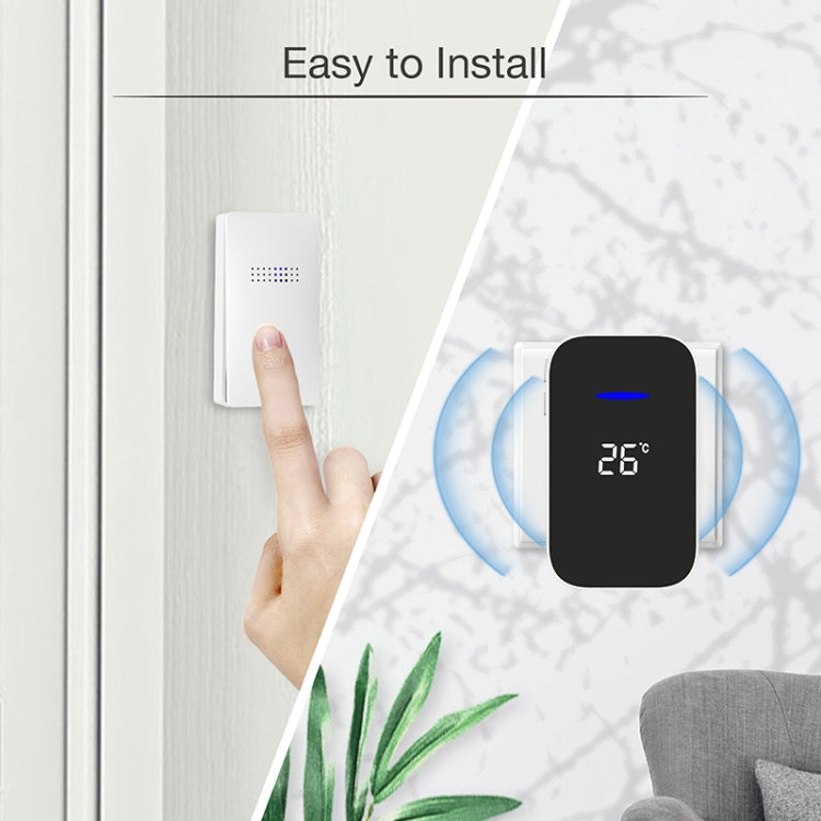 C302B One to Two Home Wireless Doorbell Temperature Digital Display Remote Control Elderly Pager, UK Plug(White)