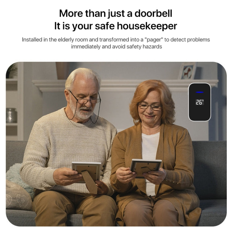 C302B One to Two Home Wireless Doorbell Temperature Digital Display Remote Control Elderly Pager, UK Plug(White)