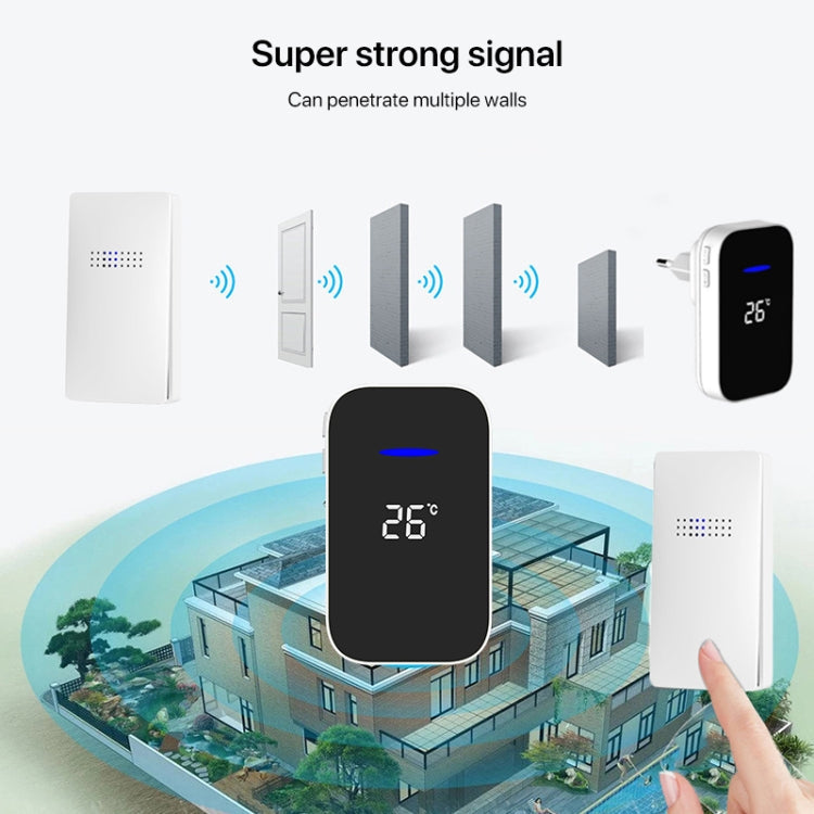 C302B One to Two Home Wireless Doorbell Temperature Digital Display Remote Control Elderly Pager, UK Plug(White)