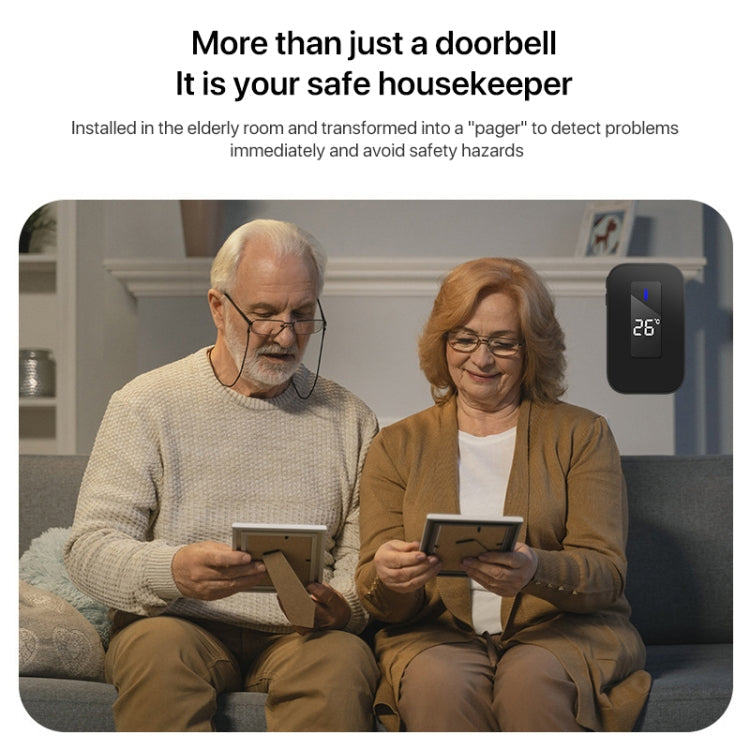 C303B One to One Home Wireless Doorbell Temperature Digital Display Remote Control Elderly Pager, EU Plug(Black)