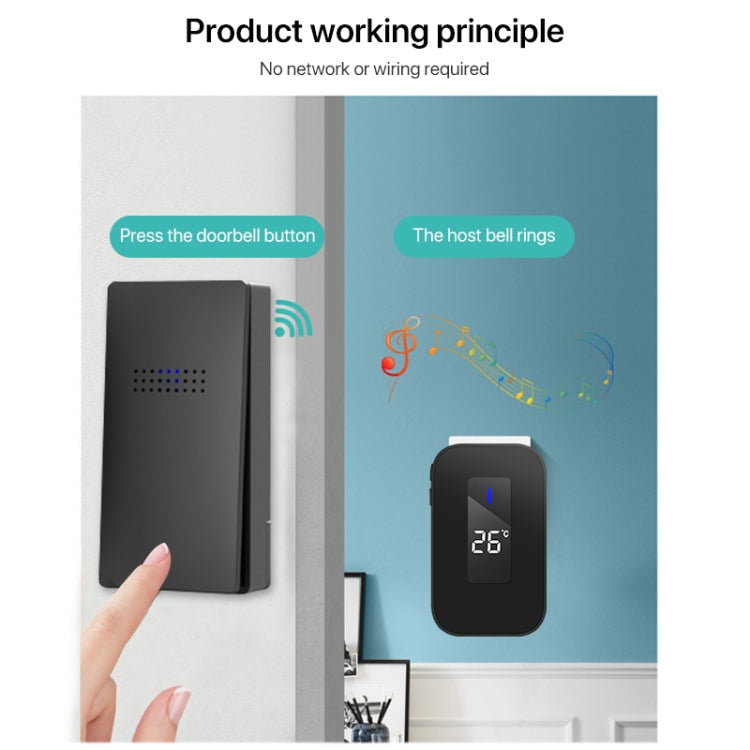 C303B One to One Home Wireless Doorbell Temperature Digital Display Remote Control Elderly Pager, EU Plug(Black)