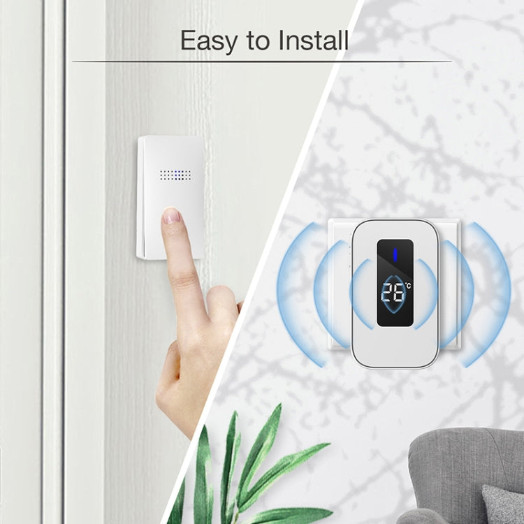 C303B One to One Home Wireless Doorbell Temperature Digital Display Remote Control Elderly Pager, EU Plug(White)