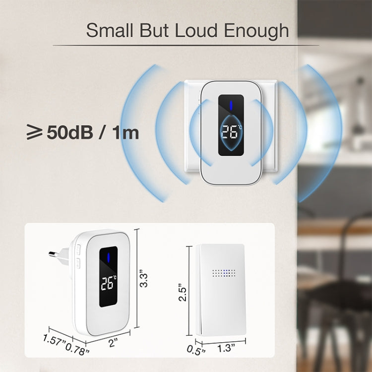 C303B One to One Home Wireless Doorbell Temperature Digital Display Remote Control Elderly Pager, UK Plug(White)