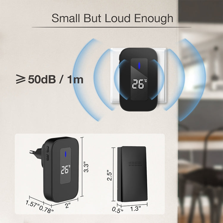 C303B One to Two Home Wireless Doorbell Temperature Digital Display Remote Control Elderly Pager, US Plug(Black)