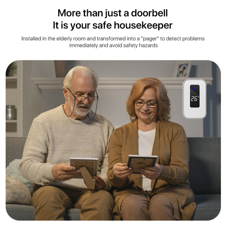 C303B One to Two Home Wireless Doorbell Temperature Digital Display Remote Control Elderly Pager, EU Plug(White)