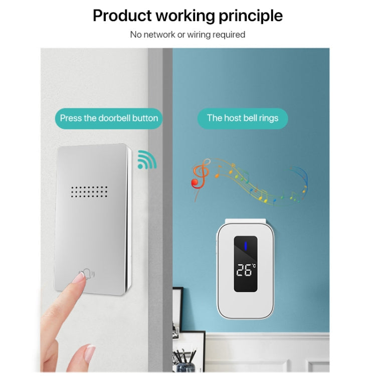 C303B One to Two Home Wireless Doorbell Temperature Digital Display Remote Control Elderly Pager, EU Plug(White)