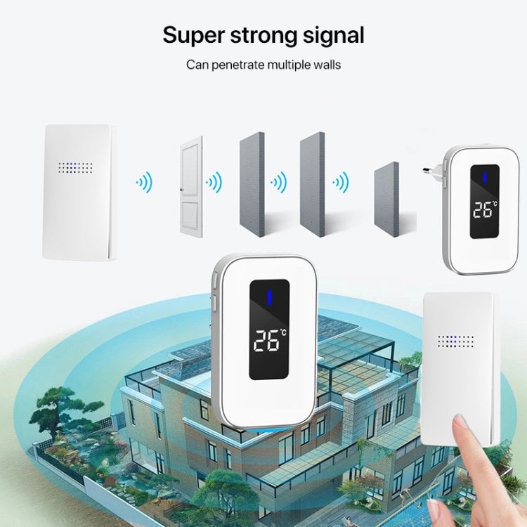 C303B One to Two Home Wireless Doorbell Temperature Digital Display Remote Control Elderly Pager, EU Plug(White)