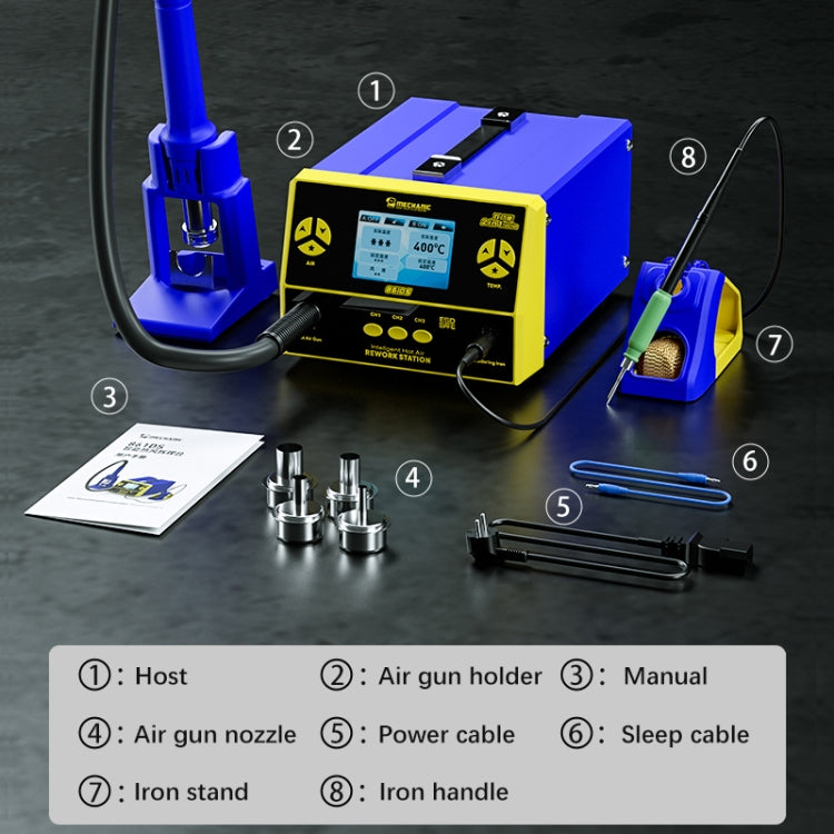 Mechanic 861DS 2 in 1 Dual Function Hot Air Gun Electric Soldering Iron Rework Station, Plug:US