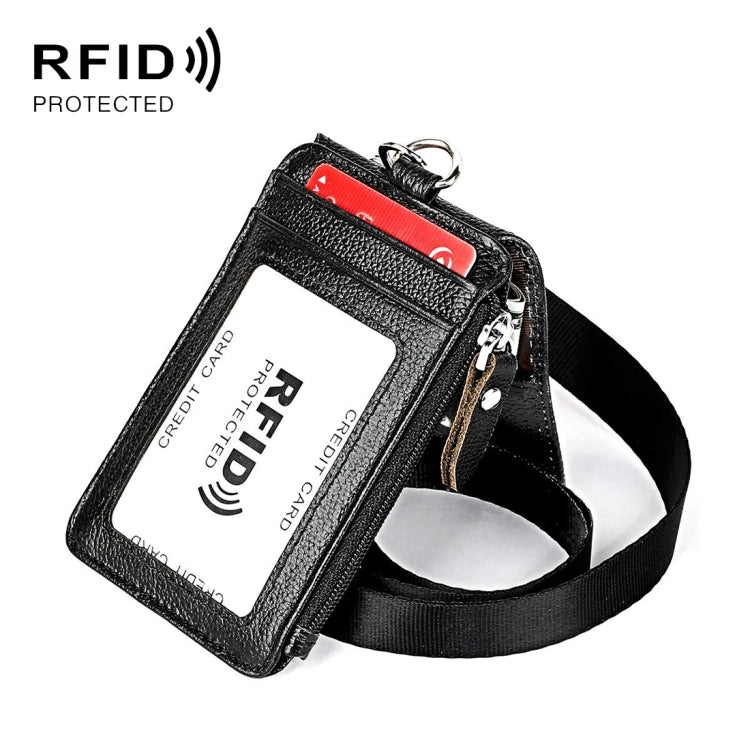 KB172 Antimagnetic RFID Leather Card Holder Office Work Certificate Case Chest Card(Black)