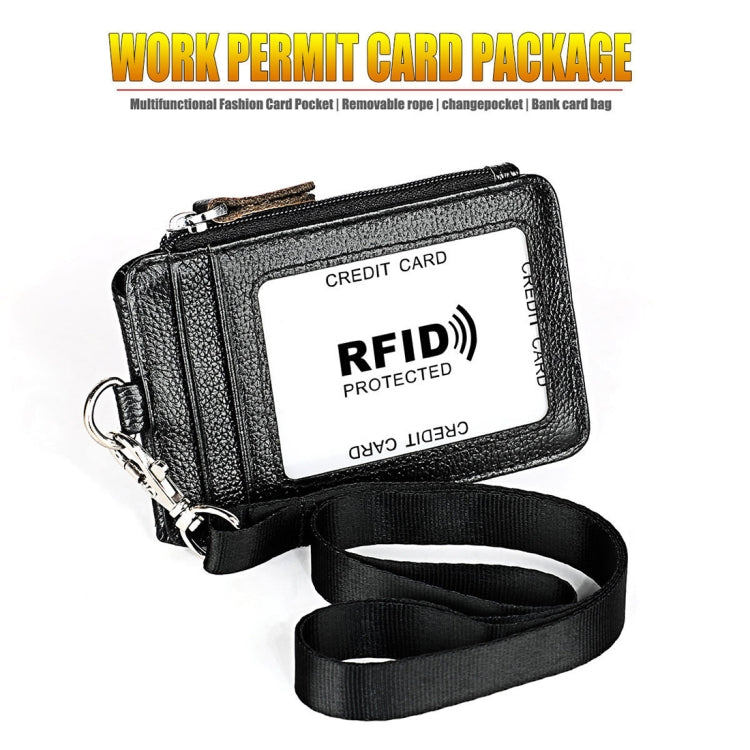 KB172 Antimagnetic RFID Leather Card Holder Office Work Certificate Case Chest Card(Black)