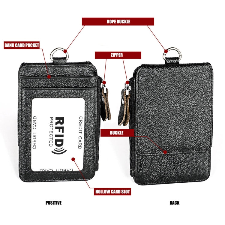 KB172 Antimagnetic RFID Leather Card Holder Office Work Certificate Case Chest Card(Black)