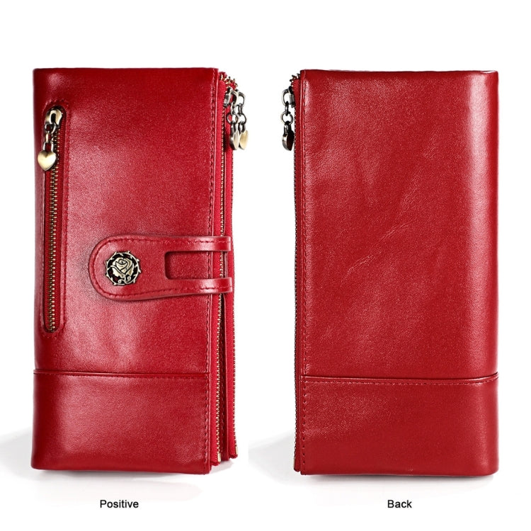 3513 Antimagnetic RFID Multi-function Retro Leather Lady Wallet Large-capacity Purse with Card Holder(Red)