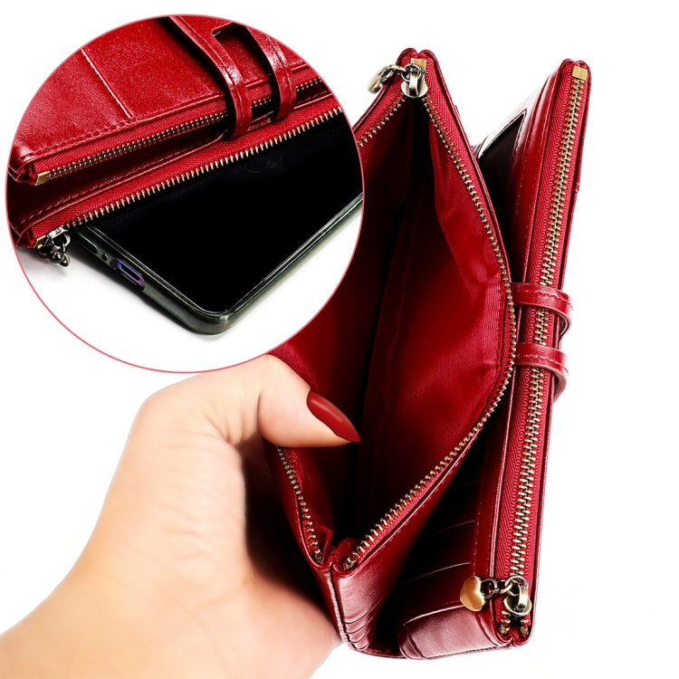 3513 Antimagnetic RFID Multi-function Retro Leather Lady Wallet Large-capacity Purse with Card Holder(Red)
