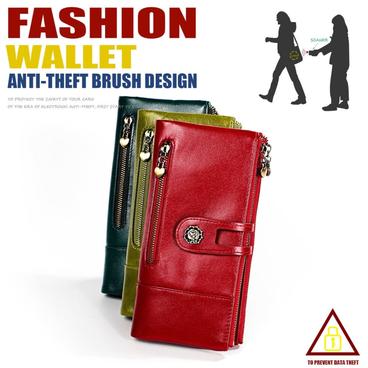 3513 Antimagnetic RFID Multi-function Retro Leather Lady Wallet Large-capacity Purse with Card Holder(Red)
