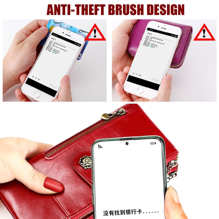 3513 Antimagnetic RFID Multi-function Retro Leather Lady Wallet Large-capacity Purse with Card Holder(Red)