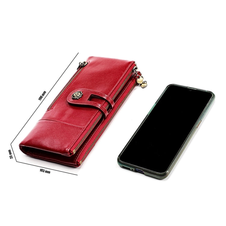 3513 Antimagnetic RFID Multi-function Retro Leather Lady Wallet Large-capacity Purse with Card Holder(Red)