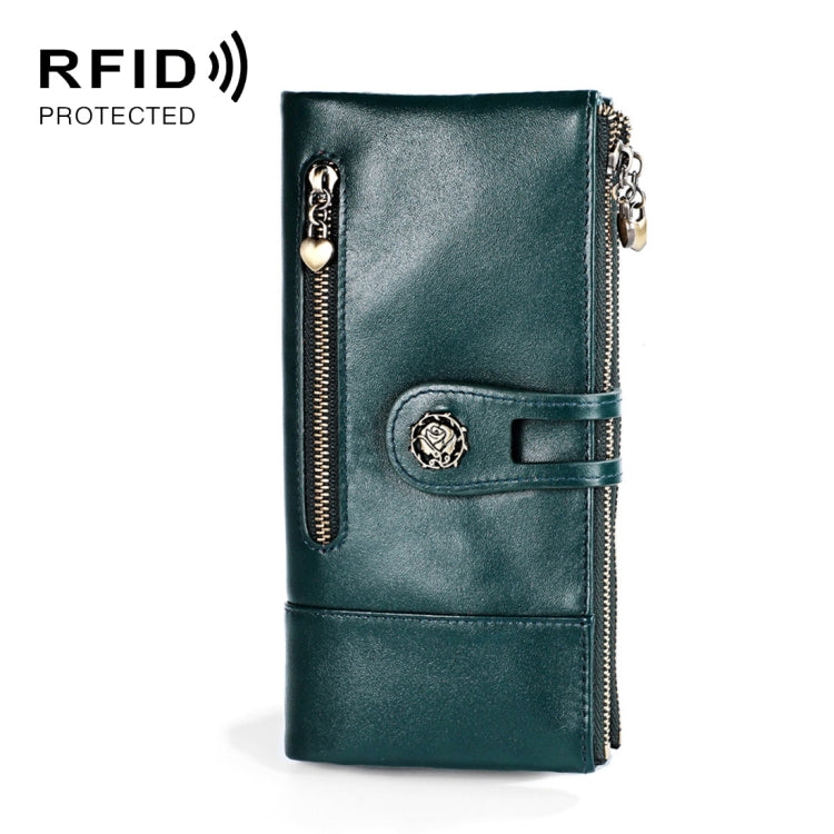 3513 Antimagnetic RFID Multi-function Retro Leather Lady Wallet Large-capacity Purse with Card Holder(Blue)
