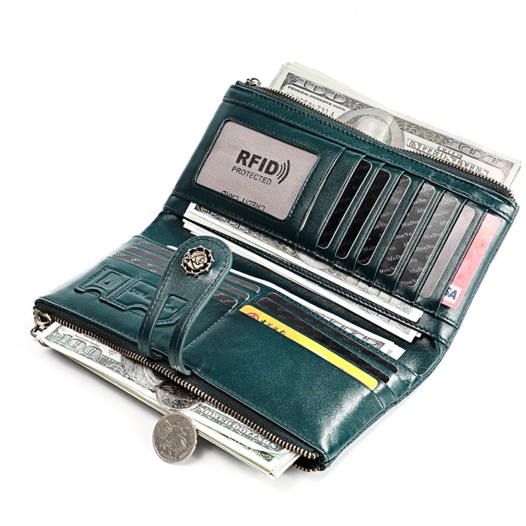 3513 Antimagnetic RFID Multi-function Retro Leather Lady Wallet Large-capacity Purse with Card Holder(Blue)