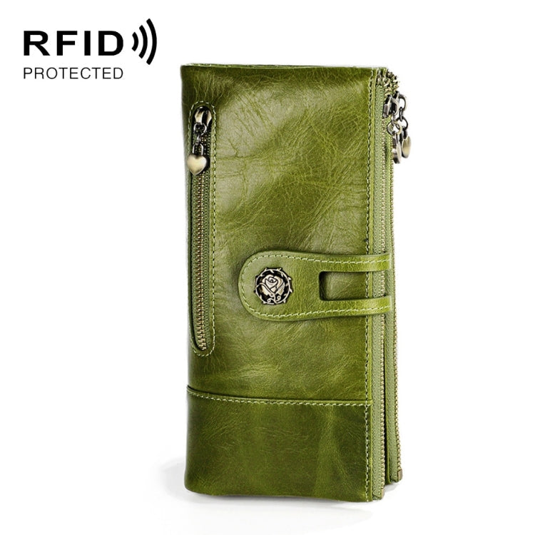 3513 Antimagnetic RFID Multi-function Retro Leather Lady Wallet Large-capacity Purse with Card Holder(Green)