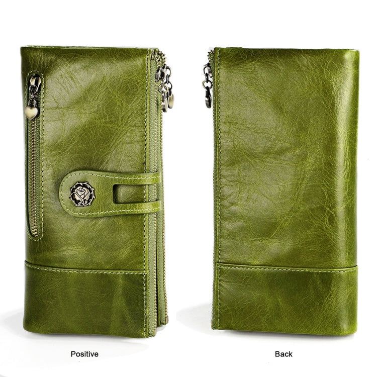 3513 Antimagnetic RFID Multi-function Retro Leather Lady Wallet Large-capacity Purse with Card Holder(Green)