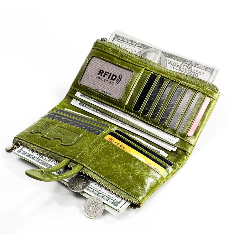 3513 Antimagnetic RFID Multi-function Retro Leather Lady Wallet Large-capacity Purse with Card Holder(Green)