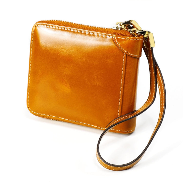 8251 Antimagnetic RFID Multi-function Oil Wax Leather Lady Zipper Wallet Purse with Lanyard(Yellow)