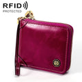 8251 Antimagnetic RFID Multi-function Oil Wax Leather Lady Zipper Wallet Purse with Lanyard(Purple)