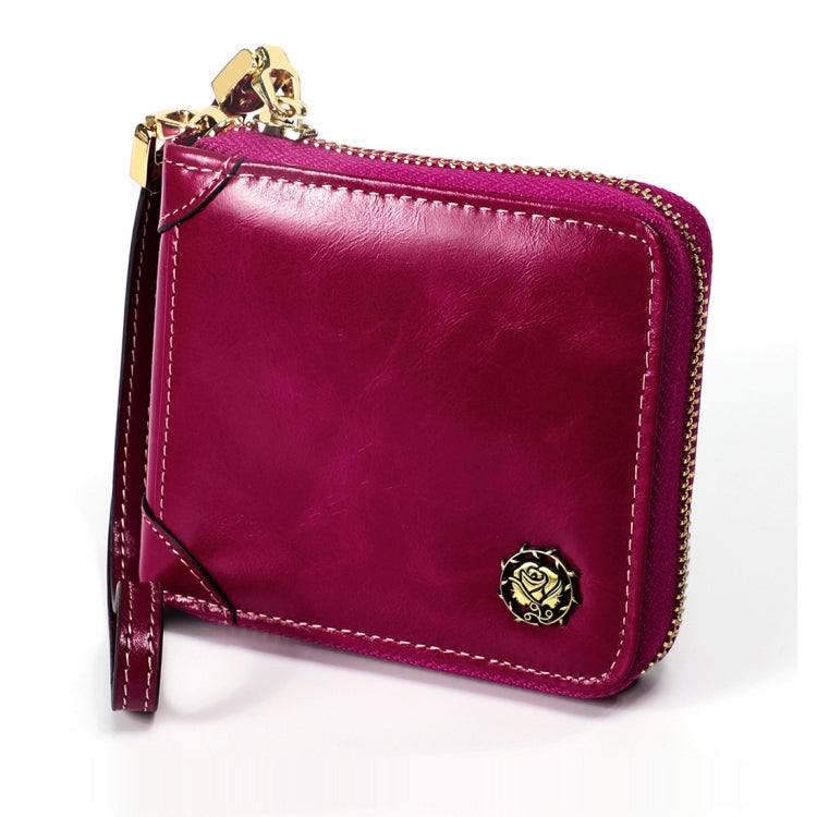 8251 Antimagnetic RFID Multi-function Oil Wax Leather Lady Zipper Wallet Purse with Lanyard(Purple)