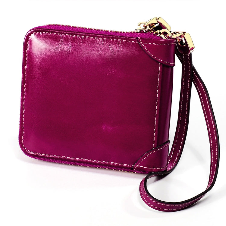 8251 Antimagnetic RFID Multi-function Oil Wax Leather Lady Zipper Wallet Purse with Lanyard(Purple)