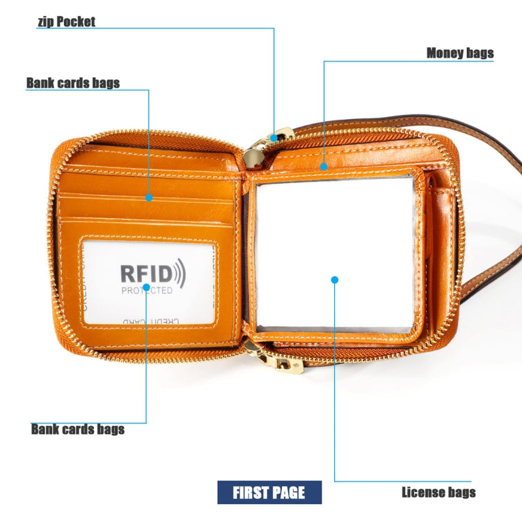 8251 Antimagnetic RFID Multi-function Oil Wax Leather Lady Zipper Wallet Purse with Lanyard(Purple)
