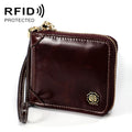8251 Antimagnetic RFID Multi-function Oil Wax Leather Lady Zipper Wallet Purse with Lanyard(Coffee)