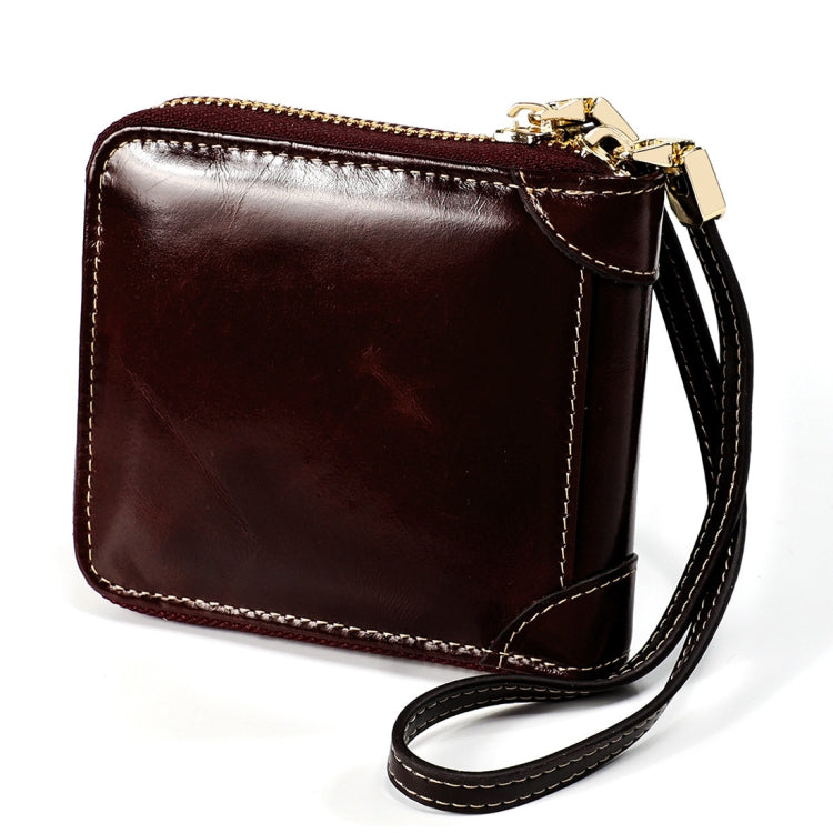 8251 Antimagnetic RFID Multi-function Oil Wax Leather Lady Zipper Wallet Purse with Lanyard(Coffee)