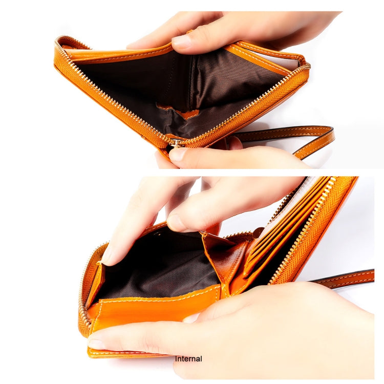 8251 Antimagnetic RFID Multi-function Oil Wax Leather Lady Zipper Wallet Purse with Lanyard(Coffee)