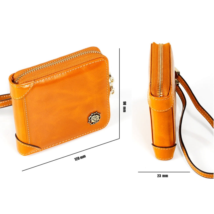 8251 Antimagnetic RFID Multi-function Oil Wax Leather Lady Zipper Wallet Purse with Lanyard(Coffee)
