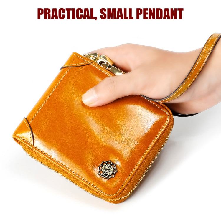 8251 Antimagnetic RFID Multi-function Oil Wax Leather Lady Zipper Wallet Purse with Lanyard(Black)