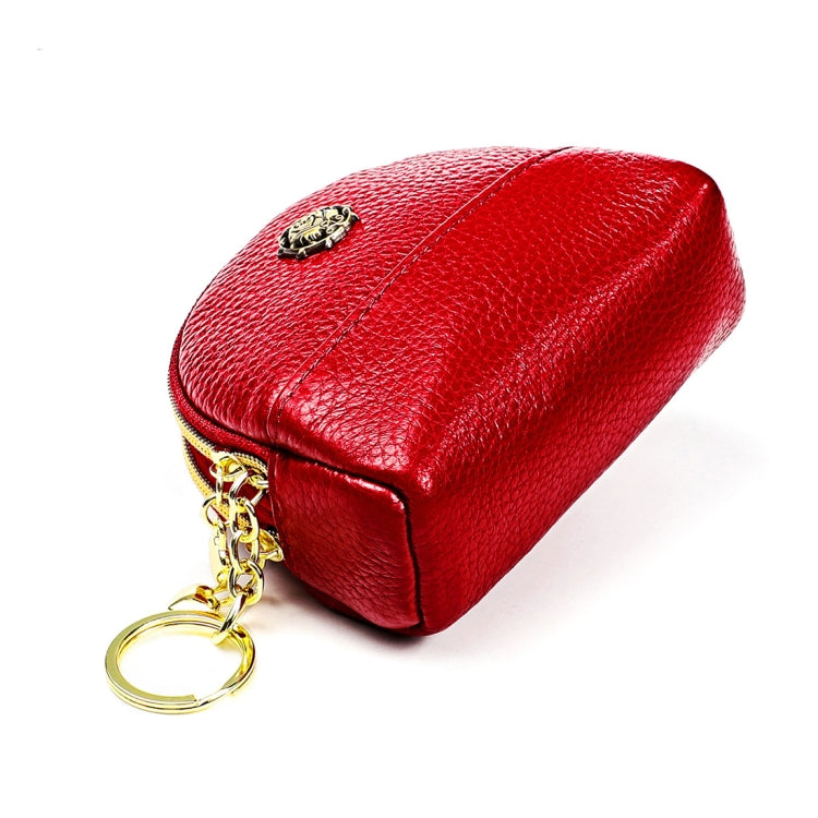 2027 Lady Leather Zipper Wallet Purse Double-pocket Little Shell Bag(Red)