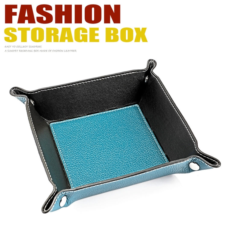 7001 Leather Desktop Square Storage Box Household Life Oddments Tray(Light Blue)