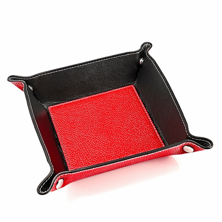 7001 Leather Desktop Square Storage Box Household Life Oddments Tray(Red)