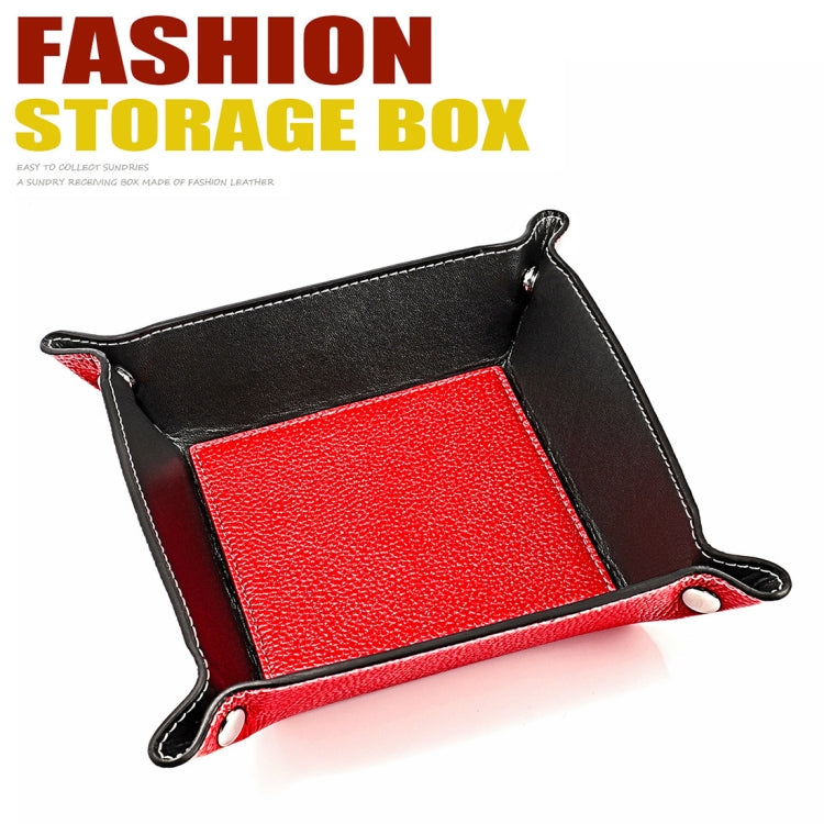 7001 Leather Desktop Square Storage Box Household Life Oddments Tray(Red)