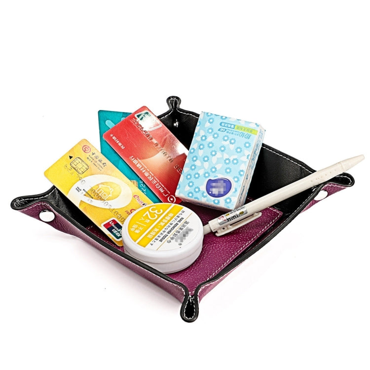7001 Leather Desktop Square Storage Box Household Life Oddments Tray(Red)
