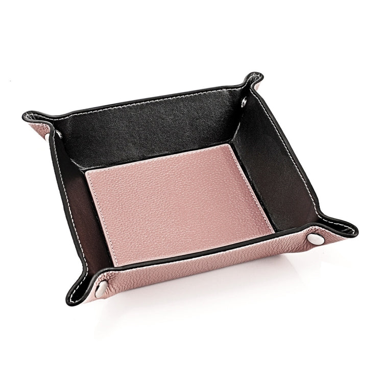 7001 Leather Desktop Square Storage Box Household Life Oddments Tray(Rose Pink)