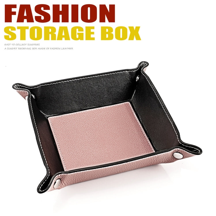 7001 Leather Desktop Square Storage Box Household Life Oddments Tray(Rose Pink)