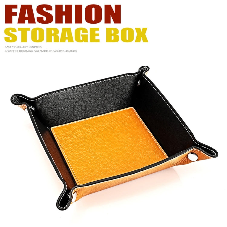 7001 Leather Desktop Square Storage Box Household Life Oddments Tray(Yellow)