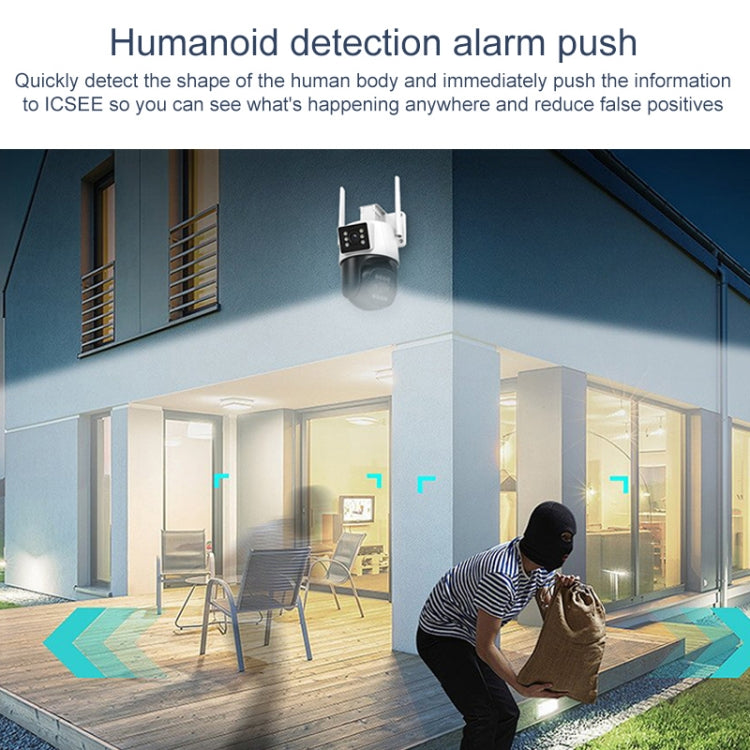 QX103 Humanoid Recognition AI Alarm WiFi Dome Dual IP Camera(US Plug)