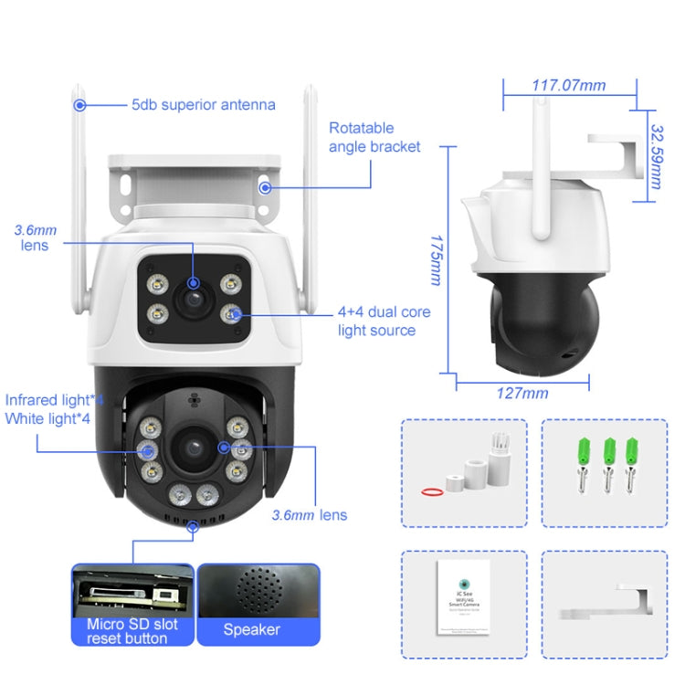 QX101 6MP WiFi Dual Camera Supports Two-way Voice Intercom & Infrared Night Vision(AU Plug)